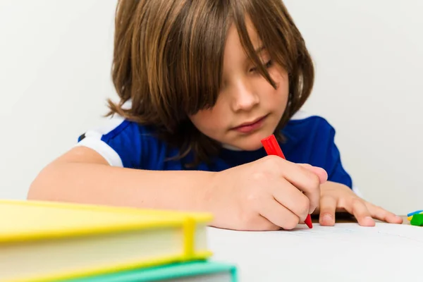 Little Caucasian Boy Drawing — Stock Photo, Image