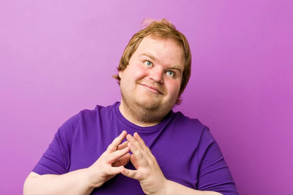 Young Authentic Redhead Fat Man Making Plan Mind Setting Idea — Stock Photo, Image