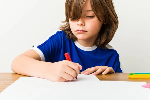 Pequeño Niño Caucásico Dibujo — Foto de Stock