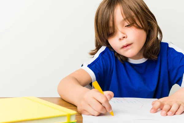 Little Caucasian Boy Drawing — Stock Photo, Image