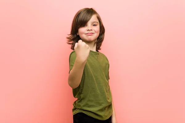 Little Boy Showing Fist Camera Aggressive Facial Expression — 스톡 사진