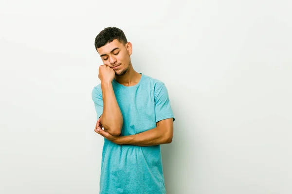 Young Hispanic Man Who Feels Sad Pensive Looking Copy Space — Stock Photo, Image