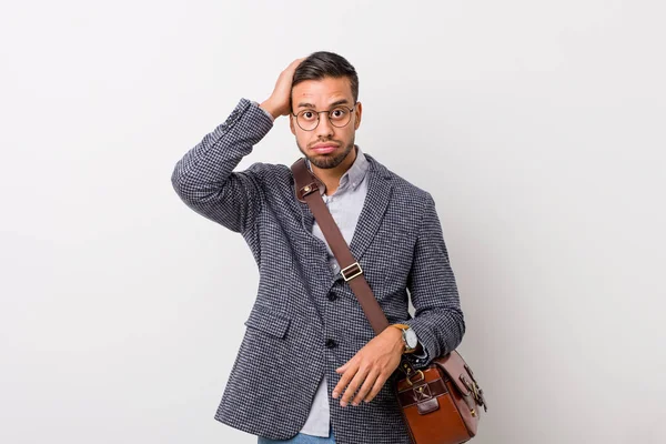Young Business Filipino Man White Wall Being Shocked She Has — Stock Photo, Image