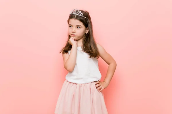 Little Girl Wearing Princess Look Looking Sideways Doubtful Skeptical Expression — Stock Photo, Image