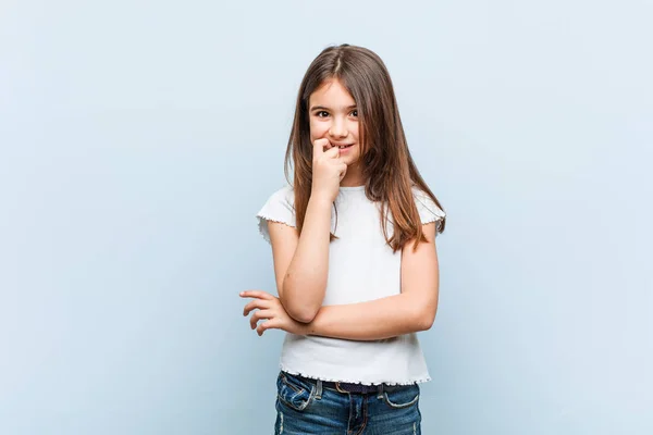 Cute Girl Relaxed Thinking Something Looking Copy Space — Stock Photo, Image