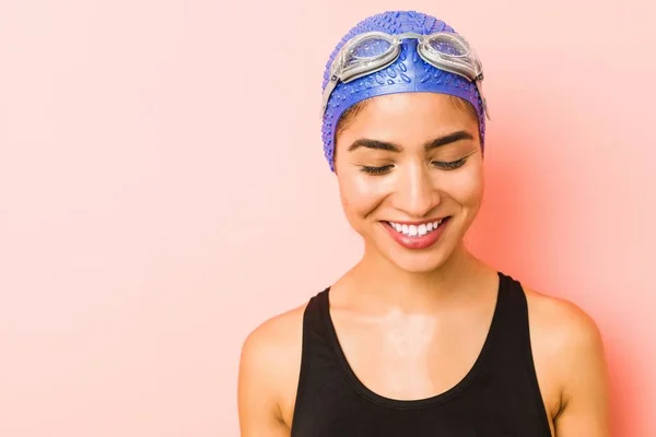 Close up of a young arab swimmer woman