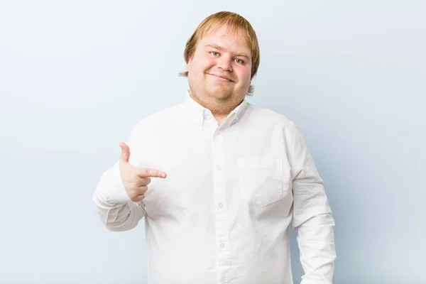 Young Authentic Redhead Fat Man Person Pointing Hand Shirt Copy — Stock Photo, Image