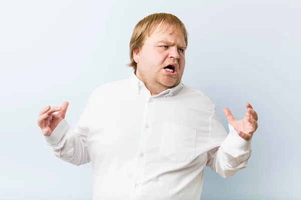 Young Authentic Redhead Fat Man Screaming Rage — Stock Photo, Image