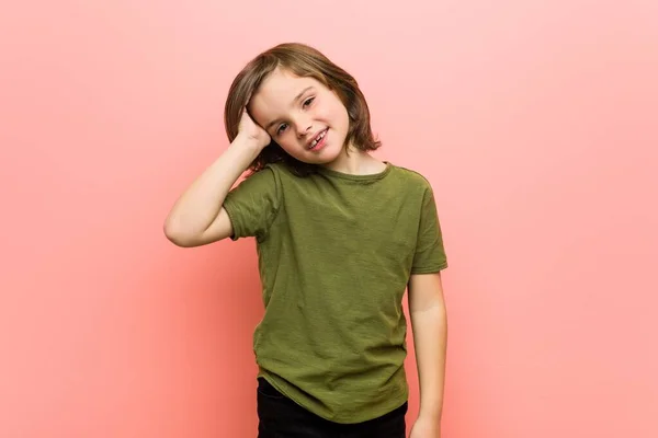 Little Boy Tired Very Sleepy Keeping Hand Head — Stock Photo, Image