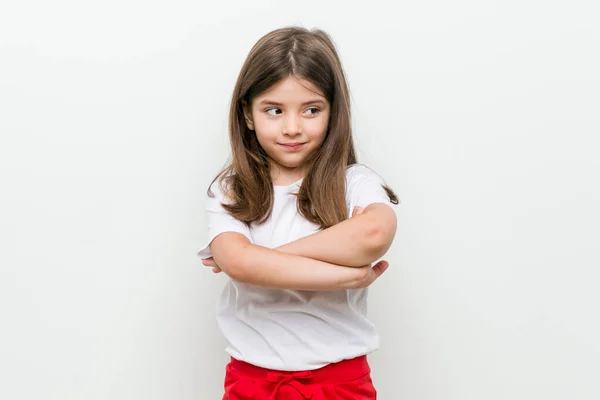 Little Caucasian Girl Smiling Confident Crossed Arms — ストック写真