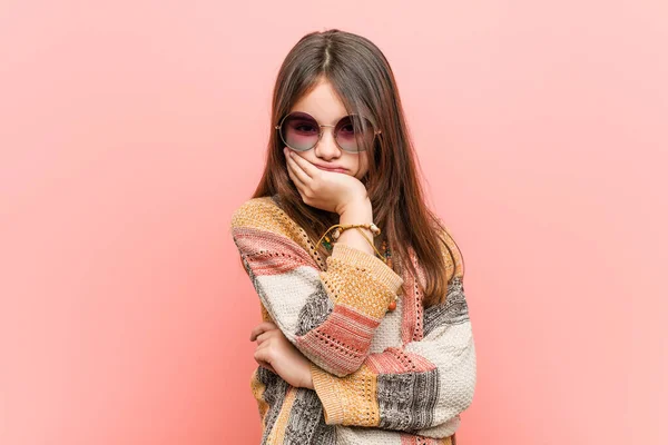 Little Hippie Girl Who Bored Fatigued Need Relax Day — Stock Photo, Image