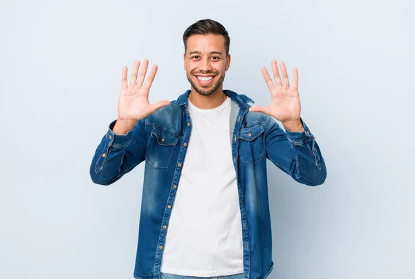 Young Handsome Filipino Man Showing Number Ten Hands — Stock Photo, Image