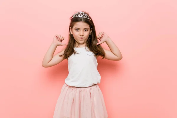 Little Girl Wearing Princess Look Feels Proud Self Confident Example — Stock Photo, Image