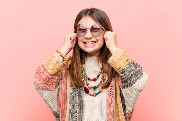 Little Hippie Girl Raising Fist Feeling Happy Successful Victory Concept — Stock Photo, Image