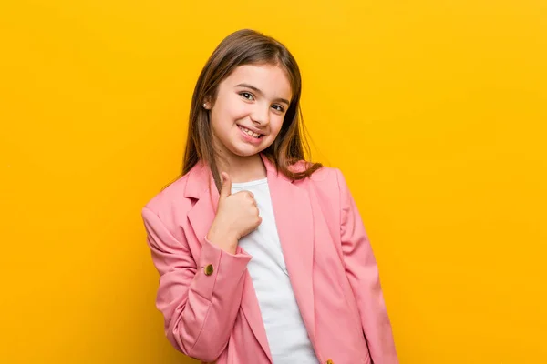 Little Caucasian Cute Girl Smiling Raising Thumb — Stock Photo, Image