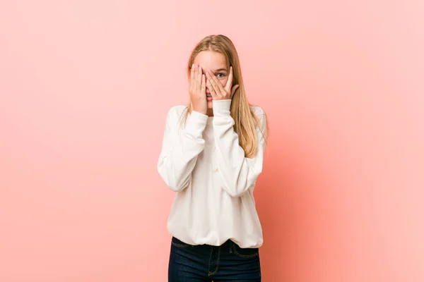 Young Blonde Teenager Woman Blink Fingers Frightened Nervous — Stock Photo, Image
