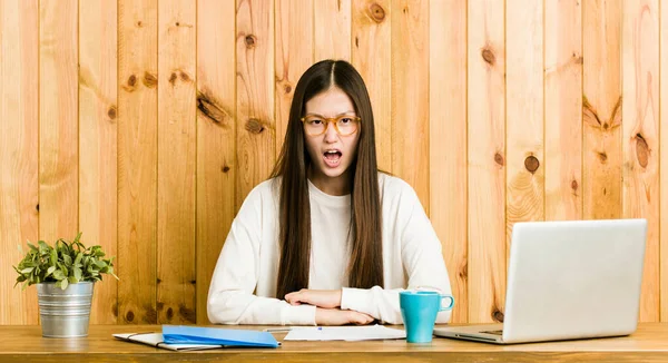 위에서 공부하고 공격적으로 소리치고 있습니다 — 스톡 사진