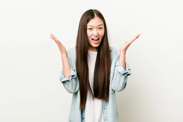 Young Asian Woman Celebrating Victory Success — Stock Photo, Image