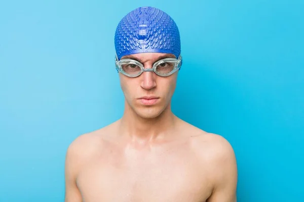 Close Teenager Caucasian Swimmer Man — Stock Photo, Image