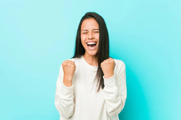 Young Pretty Hispanic Woman Cheering Carefree Excited Victory Concept — Stockfoto