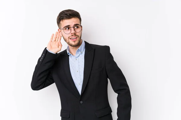 Jovem Homem Negócios Caucasiano Posando Fundo Branco Isolado Jovem Homem — Fotografia de Stock