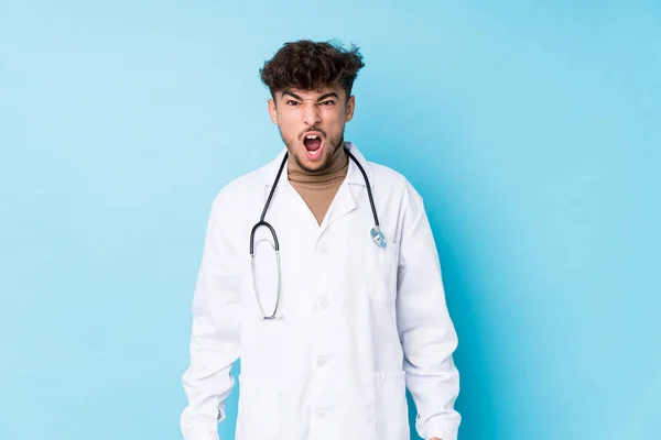 Young Arab Doctor Man Idolated Screaming Very Angry Aggressive — Stock Photo, Image