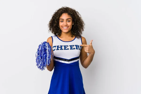 Young African American Cheerleader Woman Isolated Person Pointing Hand Shirt — Stock Photo, Image