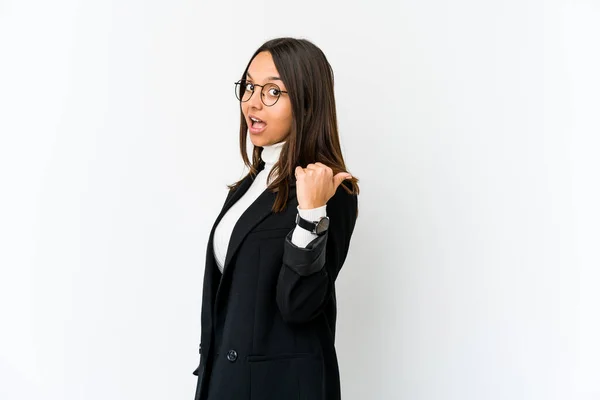 Junge Geschäftsfrau Mit Gemischter Rasse Isoliert Auf Weißem Hintergrund Daumenfinger — Stockfoto