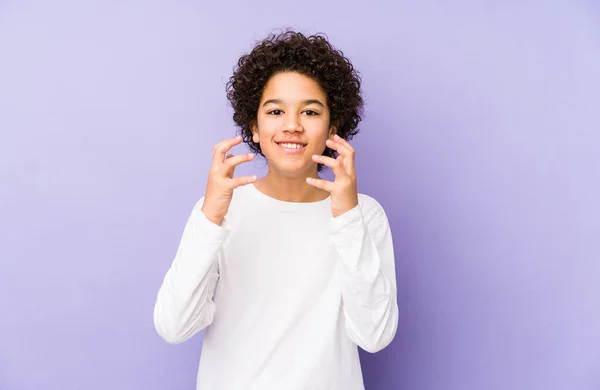 African American Little Boy Isolated Upset Screaming Tense Hands — Stock Photo, Image