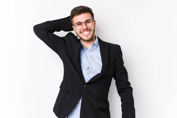 Joven Hombre Negocios Caucásico Posando Fondo Blanco Aislado Joven Hombre —  Fotos de Stock