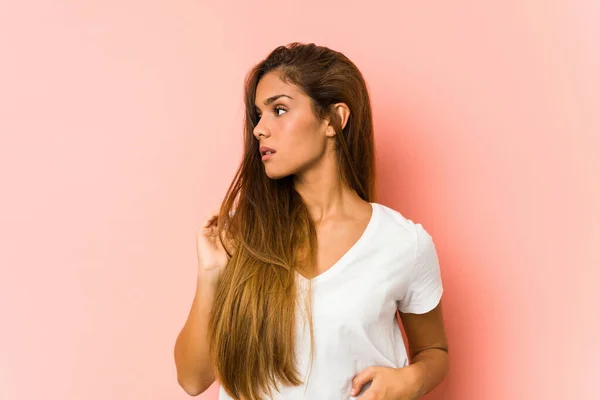 Young Caucasian Woman Doing Beauty Poses Isolated — Stock Photo, Image