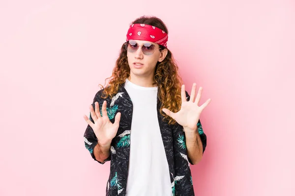 Young Hippie Caucasian Man Isolated Rejecting Someone Showing Gesture Disgust — Stock Photo, Image