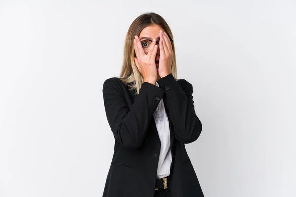 Young Business Caucasian Woman Blink Fingers Frightened Nervous — Stock Photo, Image