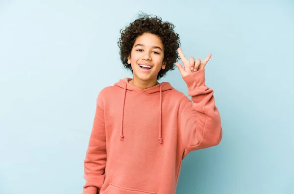 African American Little Boy Isolated Showing Horns Gesture Revolution Concept — Stock Photo, Image