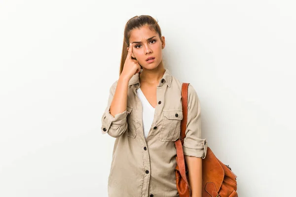 Young Caucasian Woman Ready Travel Showing Disappointment Gesture Forefinger — Stock Photo, Image