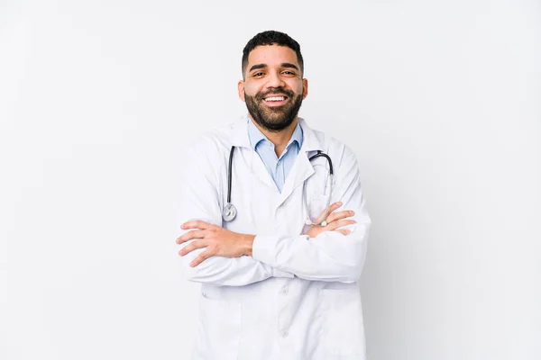 Young Arabian Doctor Man Isolated Laughing Having Fun — Stock Photo, Image