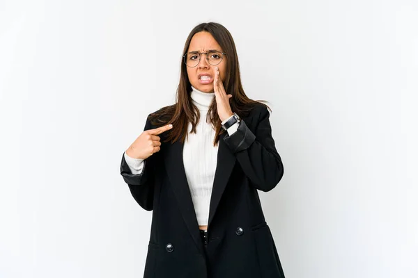 Young Mixed Race Business Woman Isolated White Background Having Strong — Stock Photo, Image