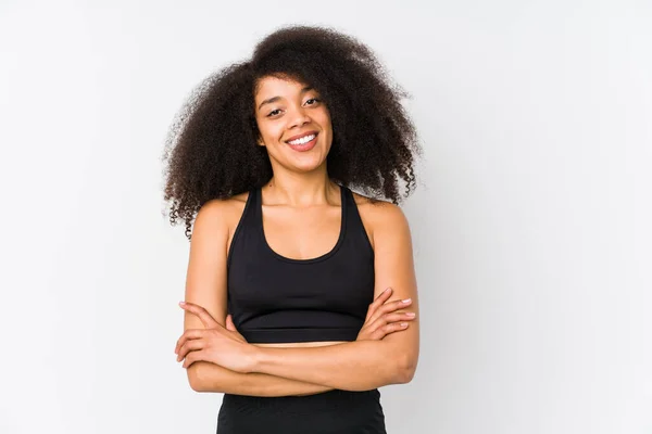 Young African American Sporty Woman Who Feels Confident Crossing Arms — Stock Photo, Image