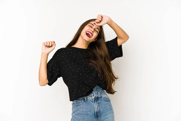 Giovane Donna Caucasica Isolata Sfondo Bianco Che Celebra Giorno Speciale — Foto Stock