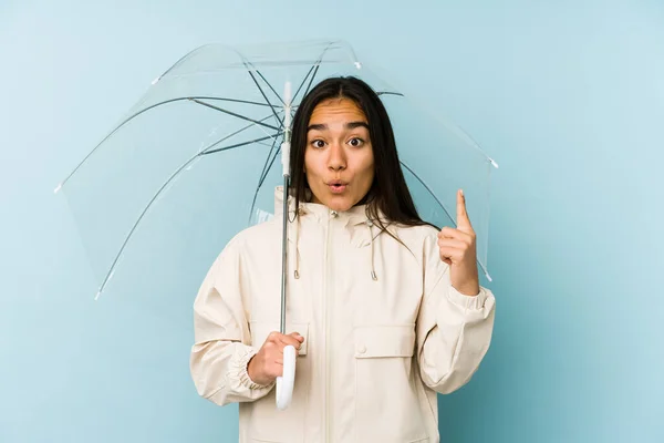 Ung Asiatisk Kvinna Håller Ett Paraply Har Någon Bra Idé — Stockfoto