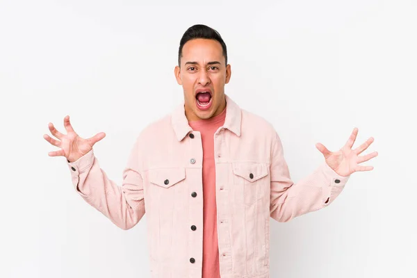 Young Latin Man Posing Isolated Screaming Rage — Stock Photo, Image