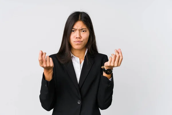 Junge Asiatische Geschäftsfrau Zeigt Dass Sie Kein Geld Hat — Stockfoto