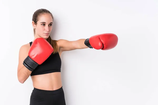 Jonge Kaukasische Sportieve Vrouw Boksen — Stockfoto