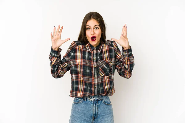 Jonge Blanke Vrouw Geïsoleerd Witte Achtergrond Vieren Van Een Overwinning — Stockfoto