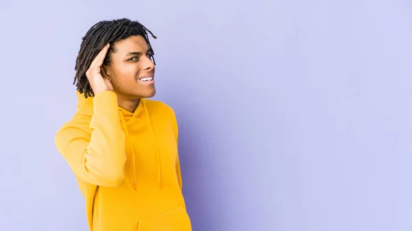 Young African American Rasta Man Trying Listening Gossip — Stock Photo, Image