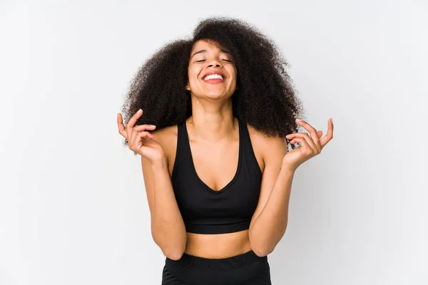 Young African American Sporty Woman Joyful Laughing Lot Happiness Concept — Stock Photo, Image