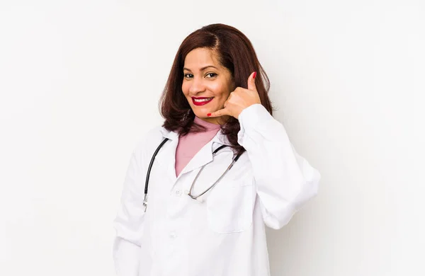 Middle Age Latin Doctor Woman Isolated Showing Mobile Phone Call — Stock Photo, Image