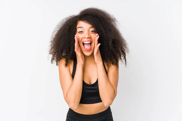 Young African American Sporty Woman Shouting Excited Front — Stock Photo, Image