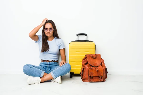 Young Mixed Race Indian Woman Ready Travel Tired Very Sleepy — Stock Photo, Image