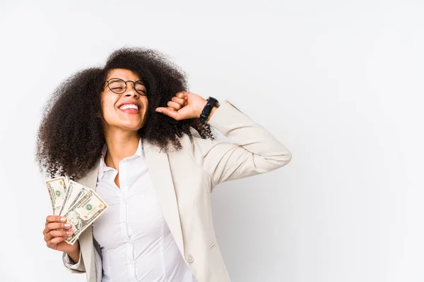 Joven Afro Empresaria Sosteniendo Coche Crédito Aislado Joven Afro Empresaria — Foto de Stock